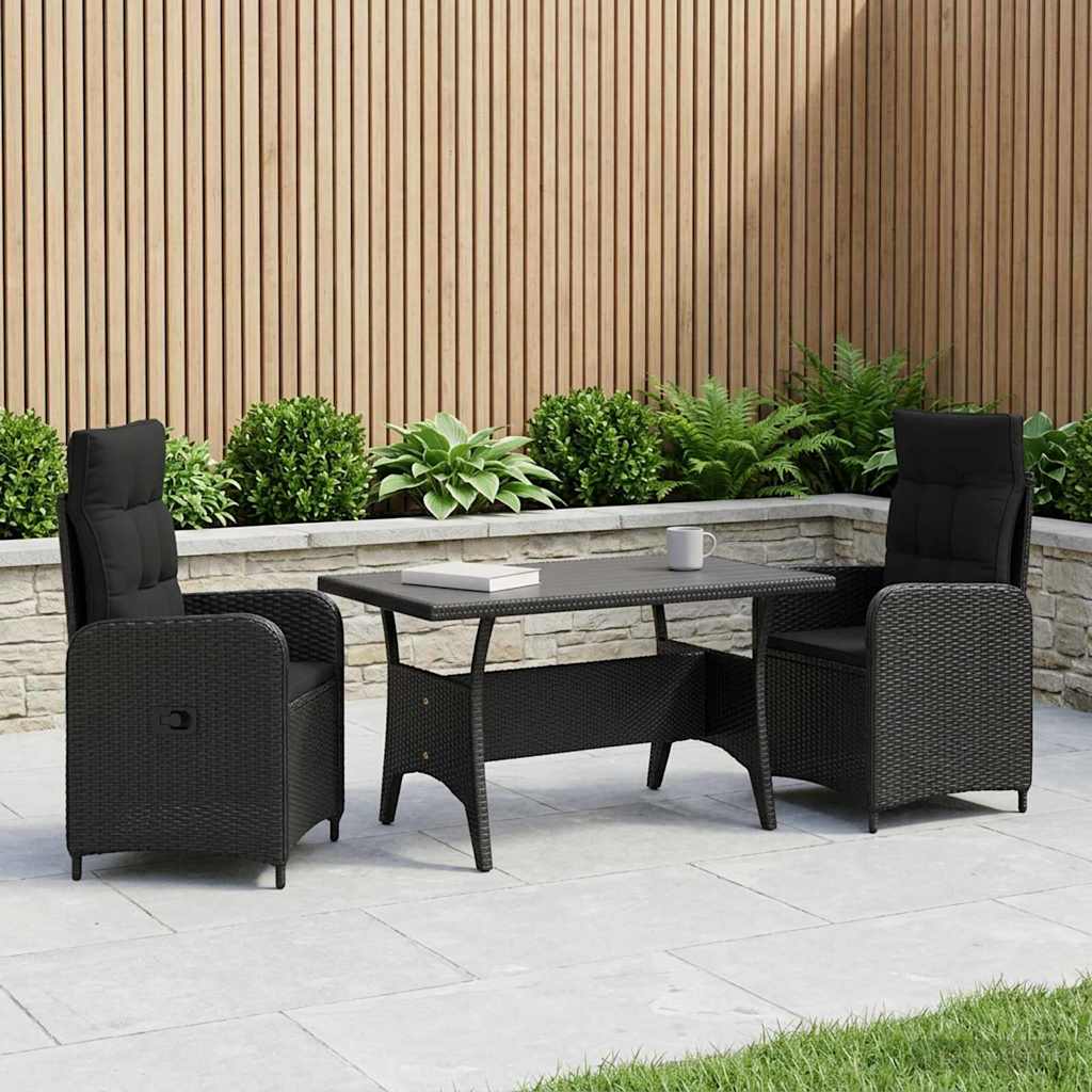 Outdoor Table Set 3 pcs Black Poly Rattan