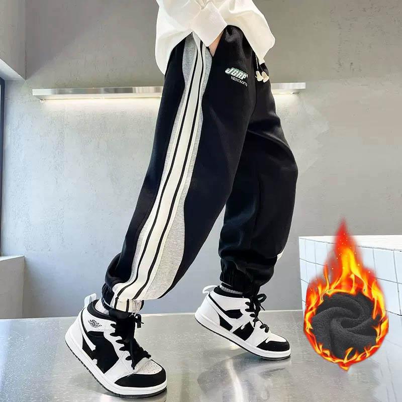 

Winter Boys Sport Pants Casual Thermal Trousers Teenage Kids Warm Cotton Sweatpants For Boy Children Side-Stripe Insulated Pants 170