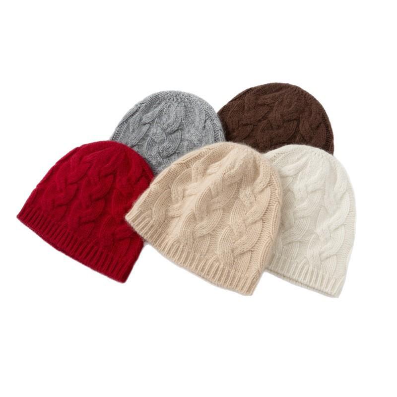 Thick Warm Cashmere Cable Knit Beanie for Women - Trendy Autumn/Winter Wool Head Wrap