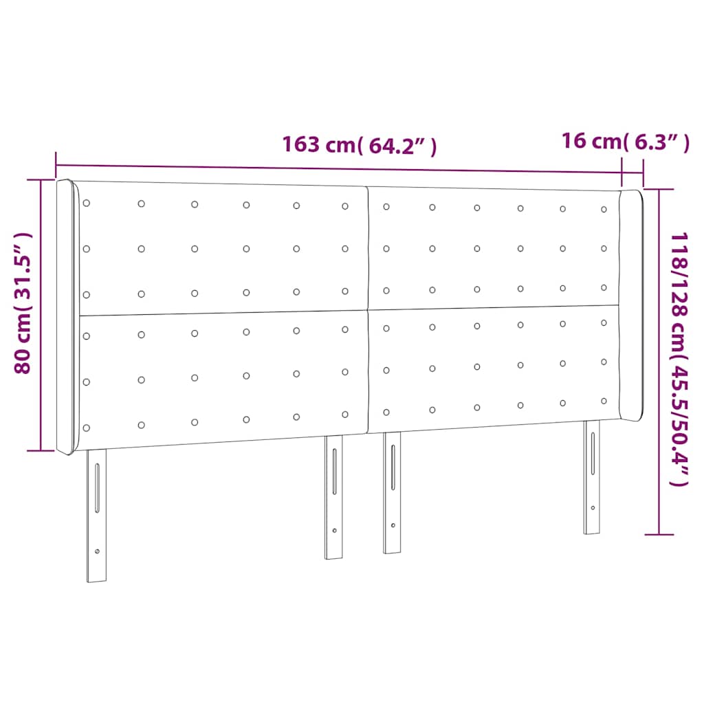 vidaXL LED Kopfteil Dunkelgrau 163x16x118/128 cm Samt