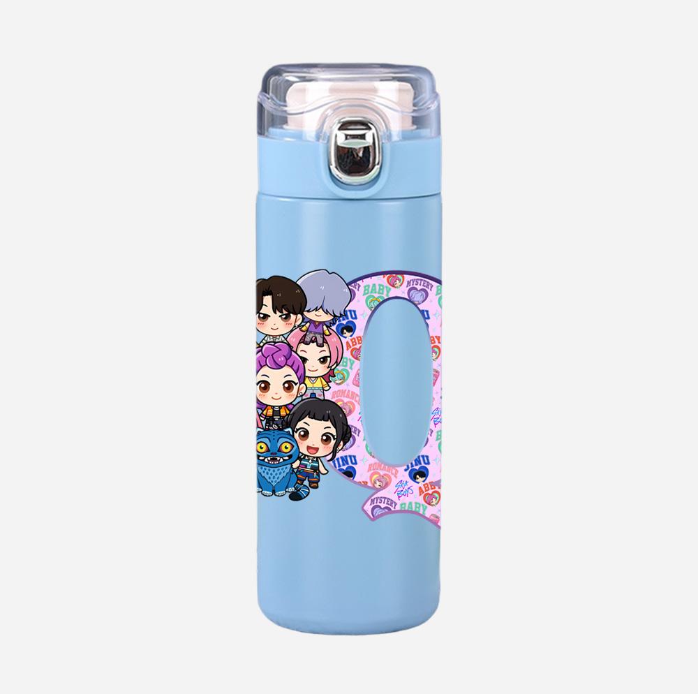 Anime K-Pop 26 English Letter Demon Hunters Printed 400Ml Water Bottle Thermos Cup Portable Stainless Steel Leak Proof Camping Water Cup Kid Gift