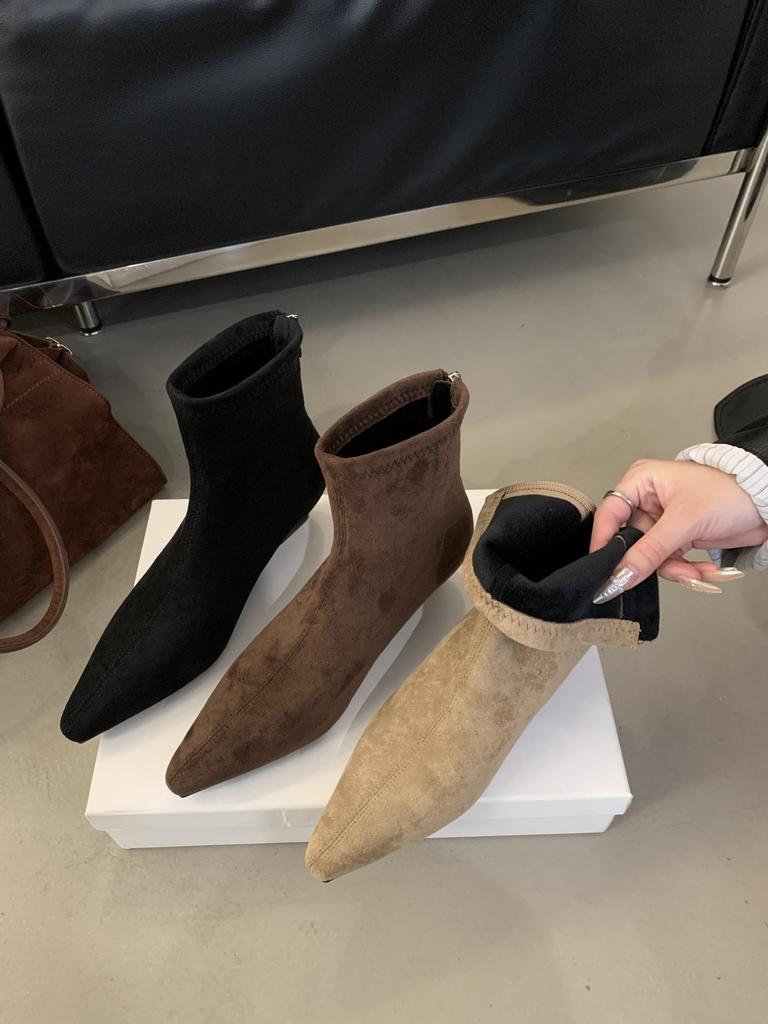 Spice Girl Wind Slope Heel 3cm Short Boots Autumn and Winter Retro Maillard Coffee Small Short Boots Fashion Martin Boots Single Boots Women