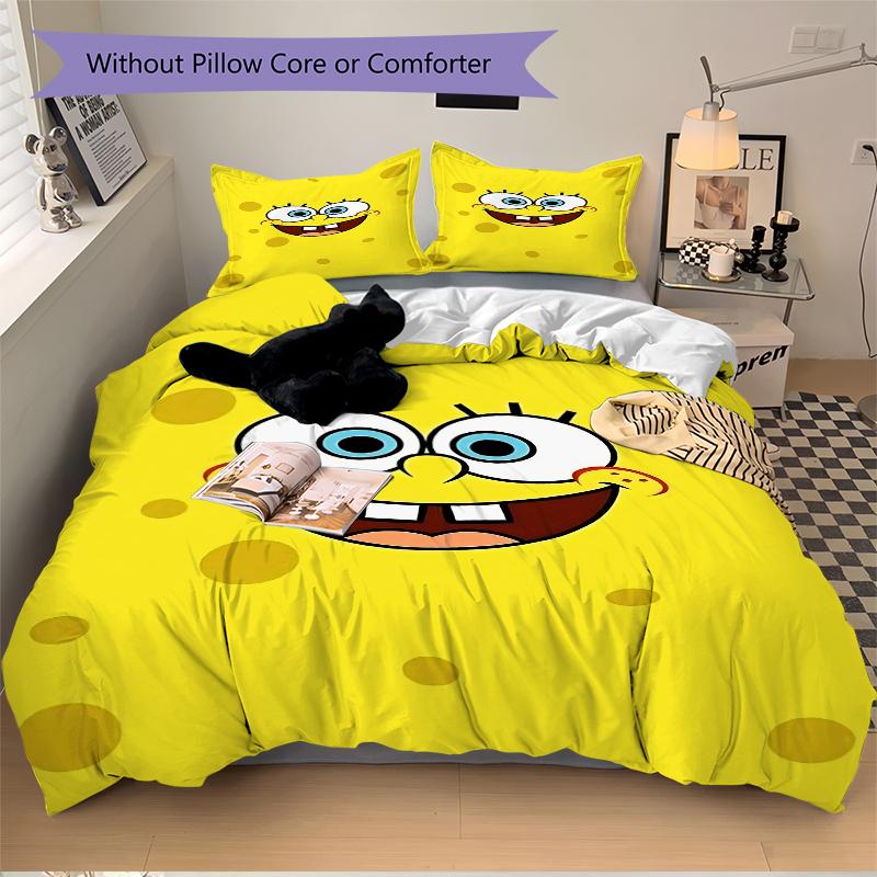 3Pcs Spongebob Squarepants Face Bedding Sets For All Sizes New 3D Printed Bed Cover Comforter Duvet Cover Pillowcase Bedroom Decoration