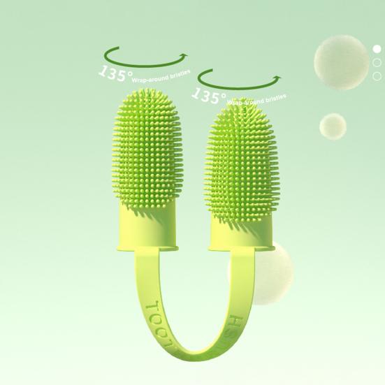 Haustier-Zahnbürste, zwei Finger, umlaufende Borsten, rutschfest, weich, nicht verformt, Haustier-Fingerzahnbürste, tägliches Reinigungswerkzeug