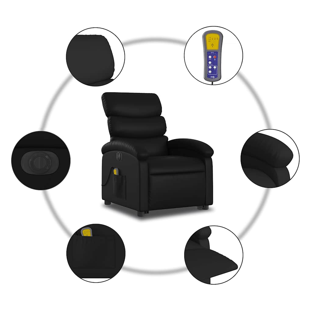 Vidaxl Reclining Lift Chair with Massage, Electric, Black