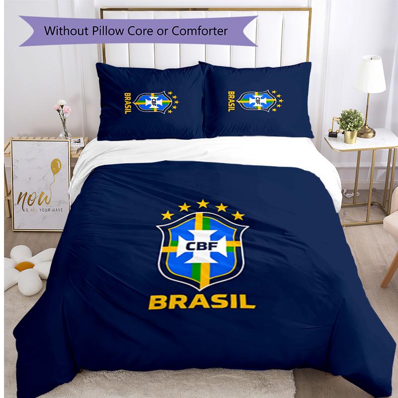 Brazil national football team Pattern Printed 3PCS Bedding Set Soft Skin-Friendly Washable Duvet Cover & Pillowcases Set All Season Bedroom