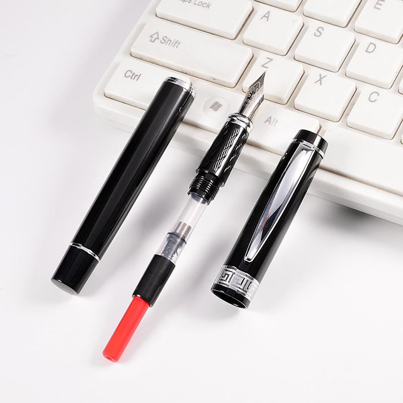 Luxury Black Metallic Fountain Pen Business Student School Practicing Calligraphy Ink Absorption Writing Father Men Gift