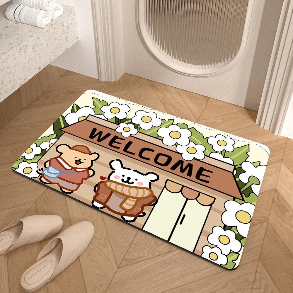 Non-Slip Water-Absorbing Cute Puppy Floor Mat for Bathroom Entrance