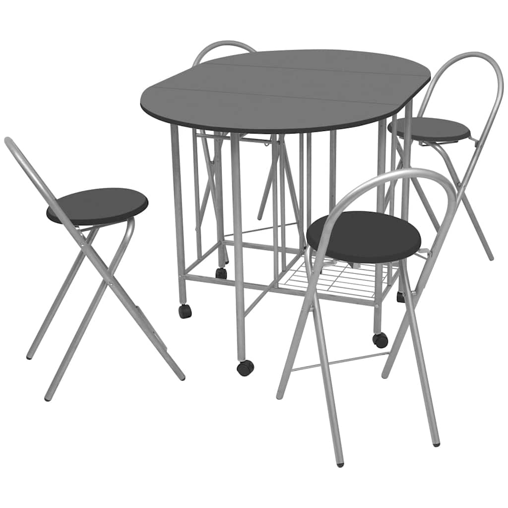 Vidaxl Folding Dining Set - 5 Elements MDF, Black