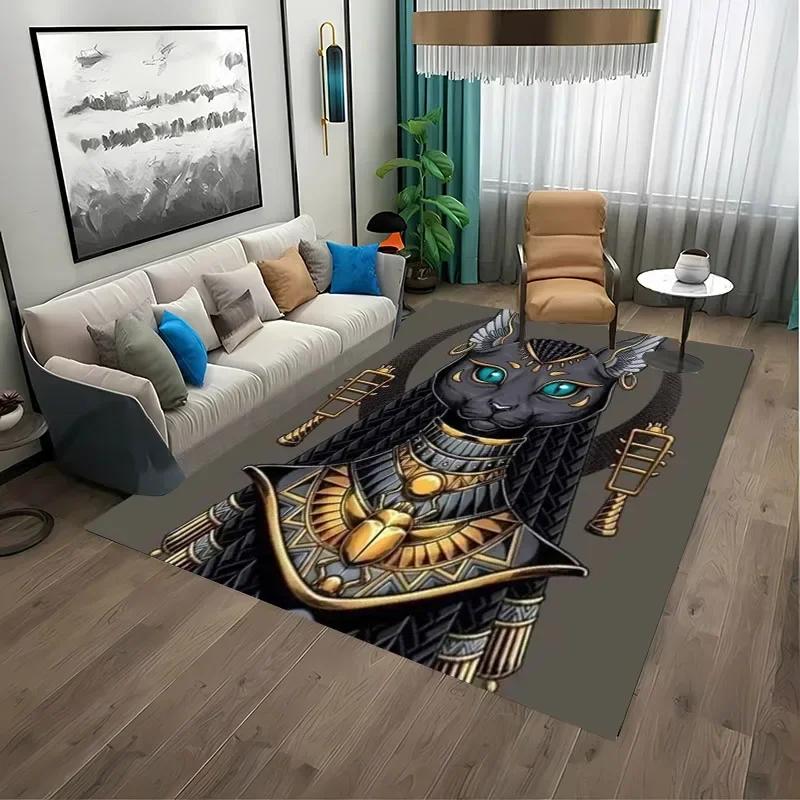 Vtipný Starověký Egypt Egyptský Bůh Egyptská Kočka Anubis Koberec do Obývacího Pokojíku Ložnice Pohovky Rohožka na Dveře Podlahový Koberec, Dětská Protiskluzová Podložka