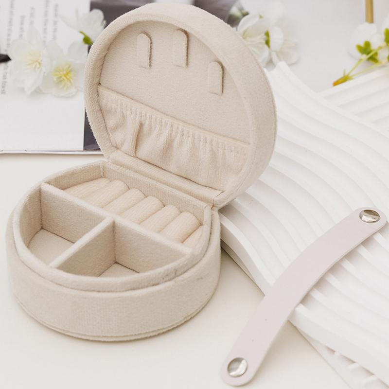 Round Velvet Travel Jewelry Box - Portable Organizer For Rings Earrings Necklaces