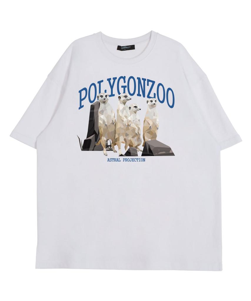 ASTRAL PROJECTION Polygon Meerkat Round Neck 15-Count Cotton Short Sleeve T-Shirt_White