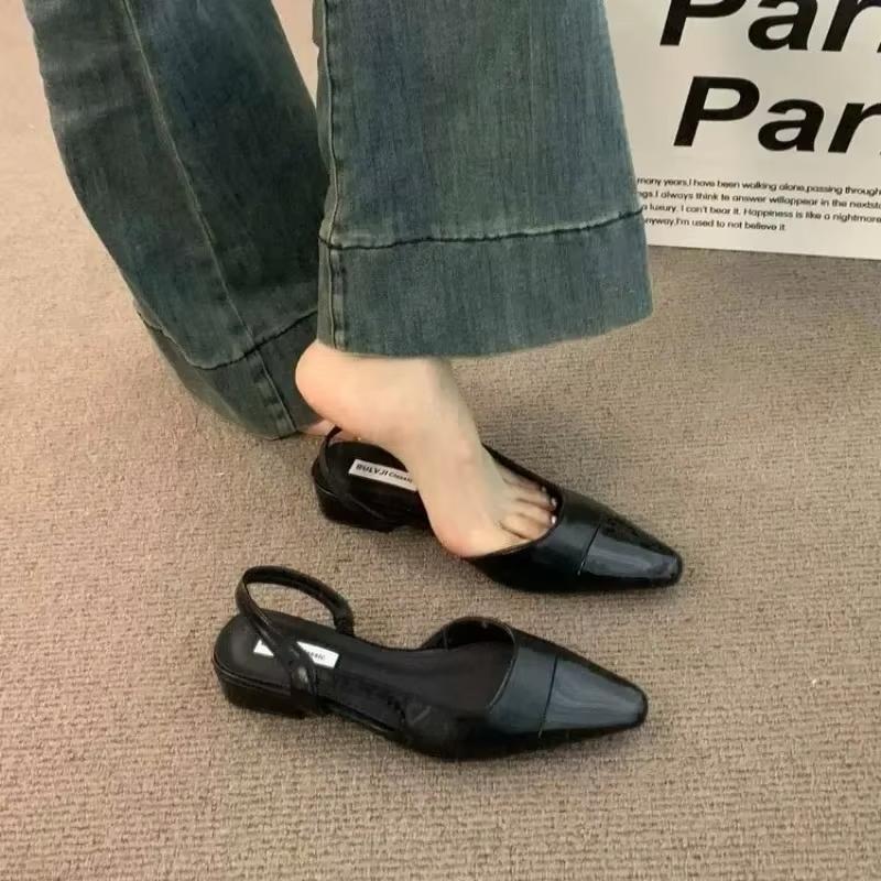 Fashion Women's Low-heeled Bag Head Sandals French Nude Thick-heeled Backless Shoes Fragrance Design