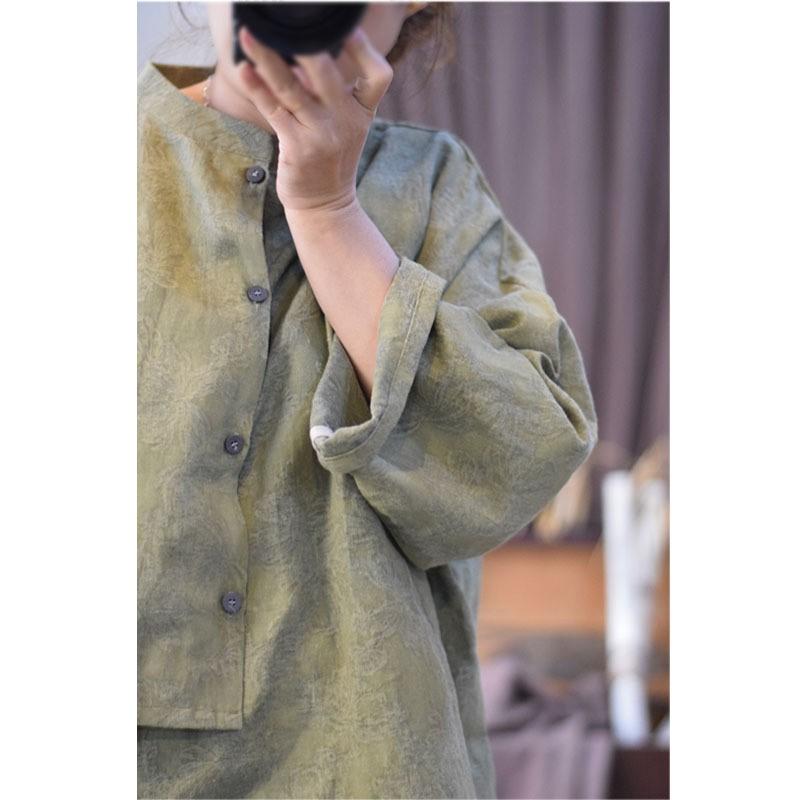 Johnature Dámská jarní prací košile s dlouhým rukávem, žakárová vintage jednořadá košile