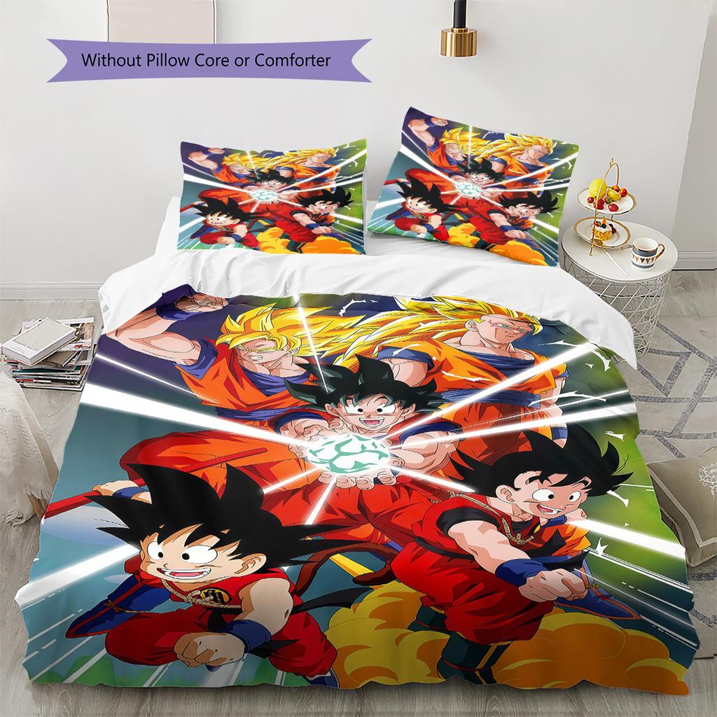 Son Goku Pattern Bedding,Quilt Set Quilt Cover Pillowcase Home Birthday Gift (1 * Duvet Cover + 2 * Pillowcase, Without Core)