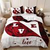 3pcs Duvet Cover Set Featuring High-Definition Printed Red And White Heart Roses with Letters Love Gifts for Couples Anniversary