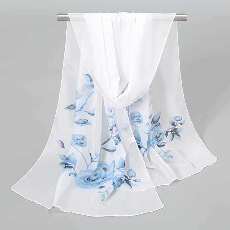 Spring Printed Chiffon Scarf Floral Printed Beach Shawl Lightweight Neck Scarf Summer Neck Sun Protection Scarf Shawl 150*50cm