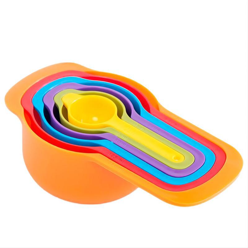 Kolorowy 6-częściowy zestaw plastikowych łyżeczek miarowych DIY z kubkiem z podziałką do kawy, herbaty i pieczenia.