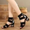 Sandali Estivi Ricamati Stile Etnico con Tacco Medio Donna All-match Tacco Spesso Eleganti Retro Open Toe Scarpe Ricamate Donna
