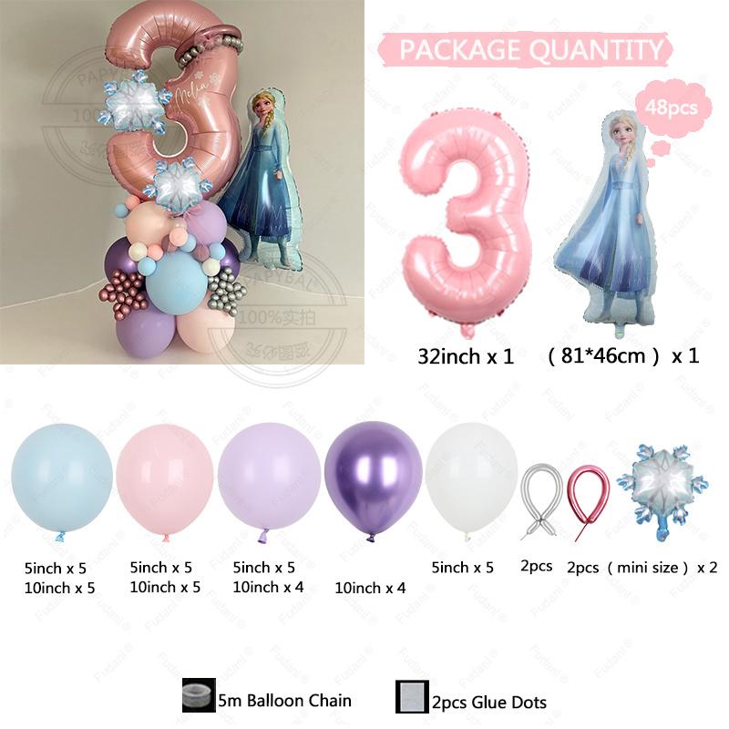 48PCS Frozen Princess Elsa Children's Birthday Party Baby Shower Decoration Decoration Aluminum Film Column Digital Latex Balloo