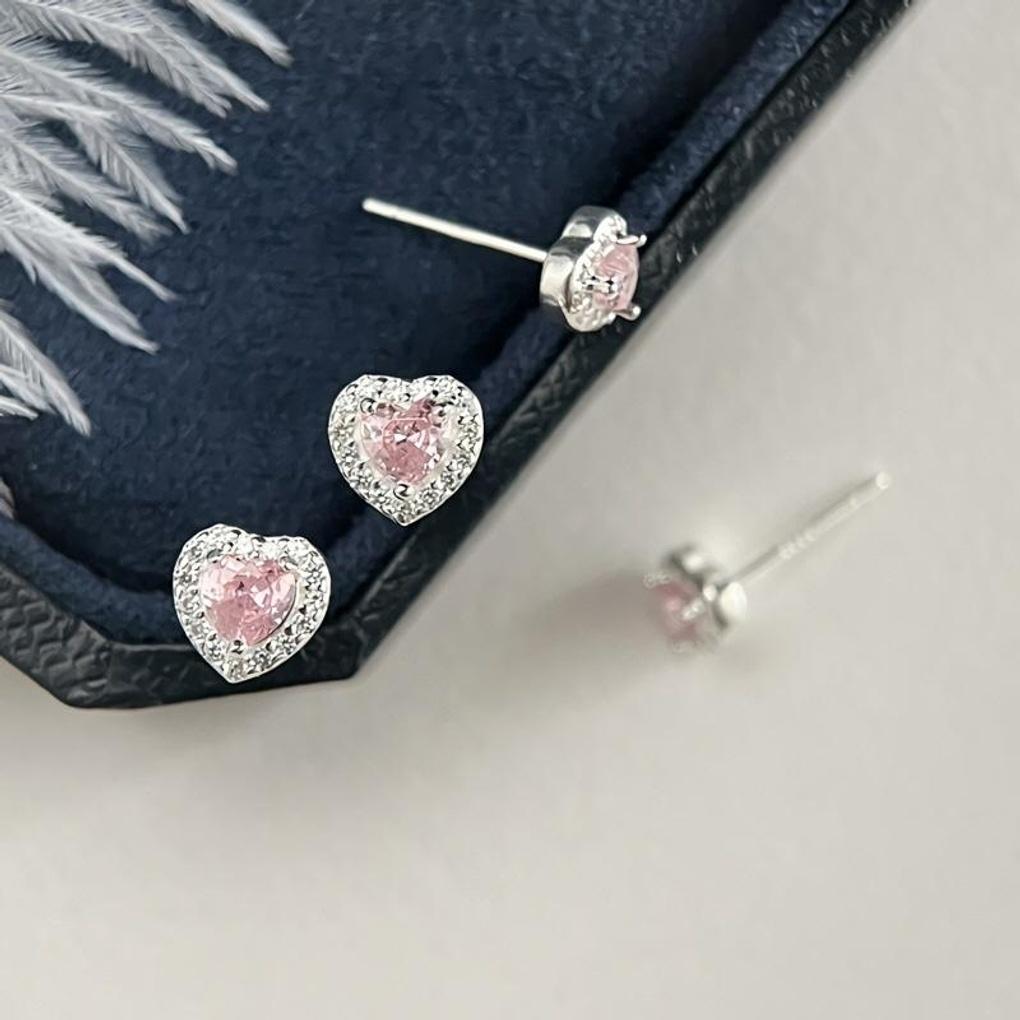 

Women s Silver 999 Pink Cubic Heart Simple Earrings Small