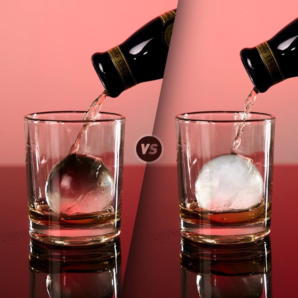 Clear Ice Ball Maker Tray - 2 Inch Ice Cube Maker Mold,4 Cavity Large Clear Ice Ball Silicone Tray, Crystal Clear Ice Sphere Maker Mold for Whiskey