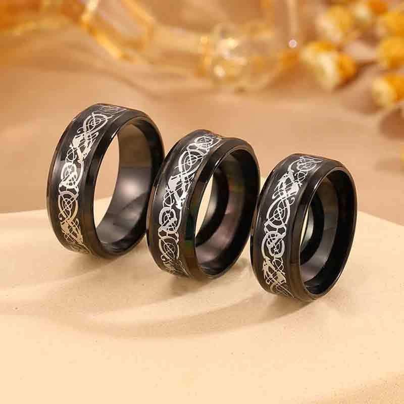 Men's Hip-Hop Titanium Steel Ring with Black Patterns - Bold, Individualistic, Fashionable and Versatile Finger Ring