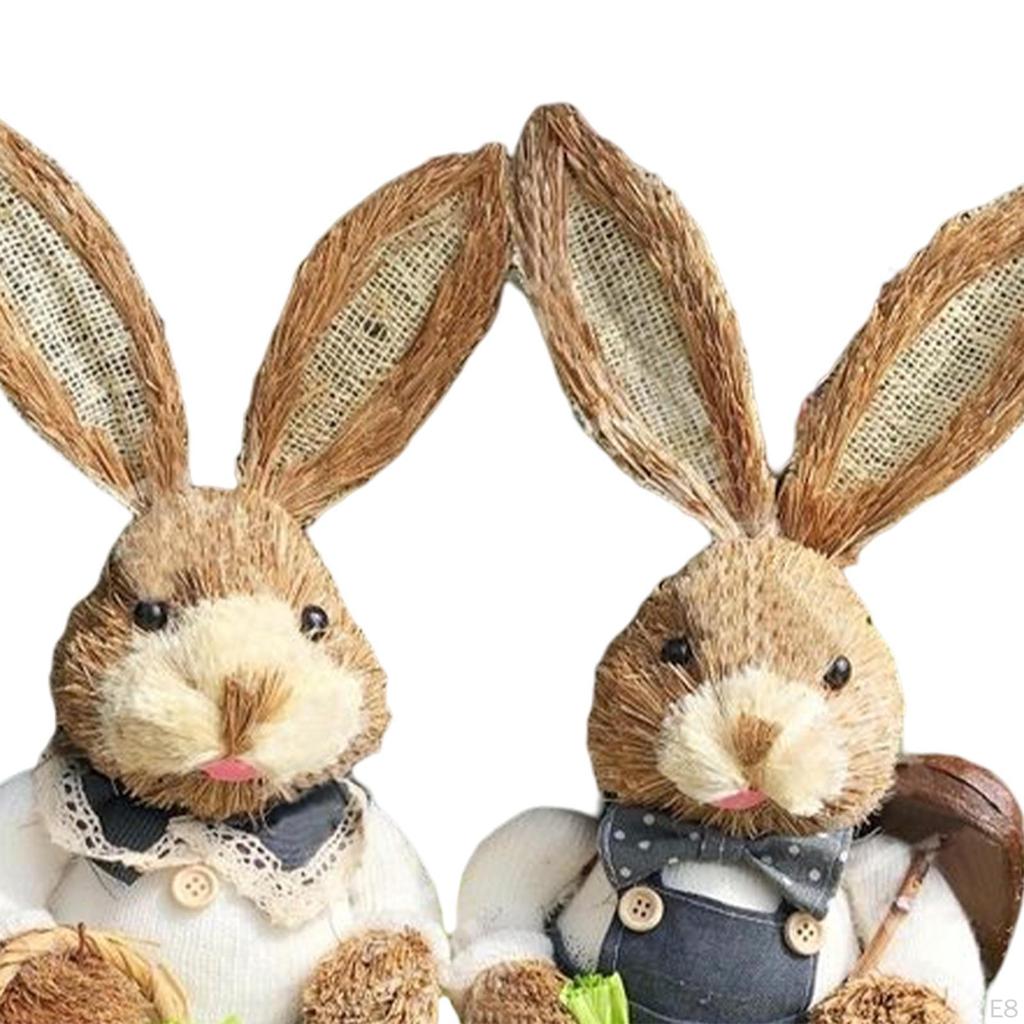 1 Pair Artificial Woven Figures Animal Model Sculpture Standing Statue Doll for Office Easter