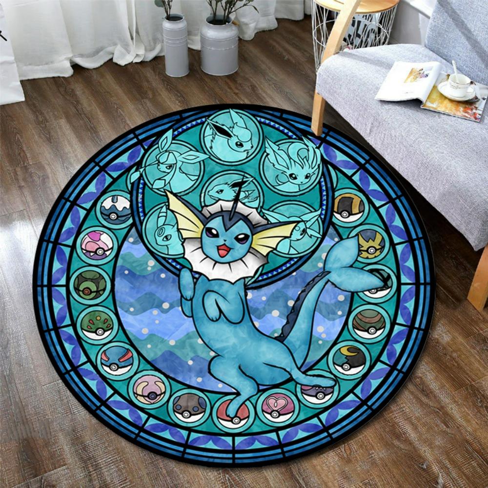  Pokemon Black Sylveon Elves Round Rug Elegant Floor Mat for Living Room Gaming Chair Area Bedside Decor Themed Carpet
