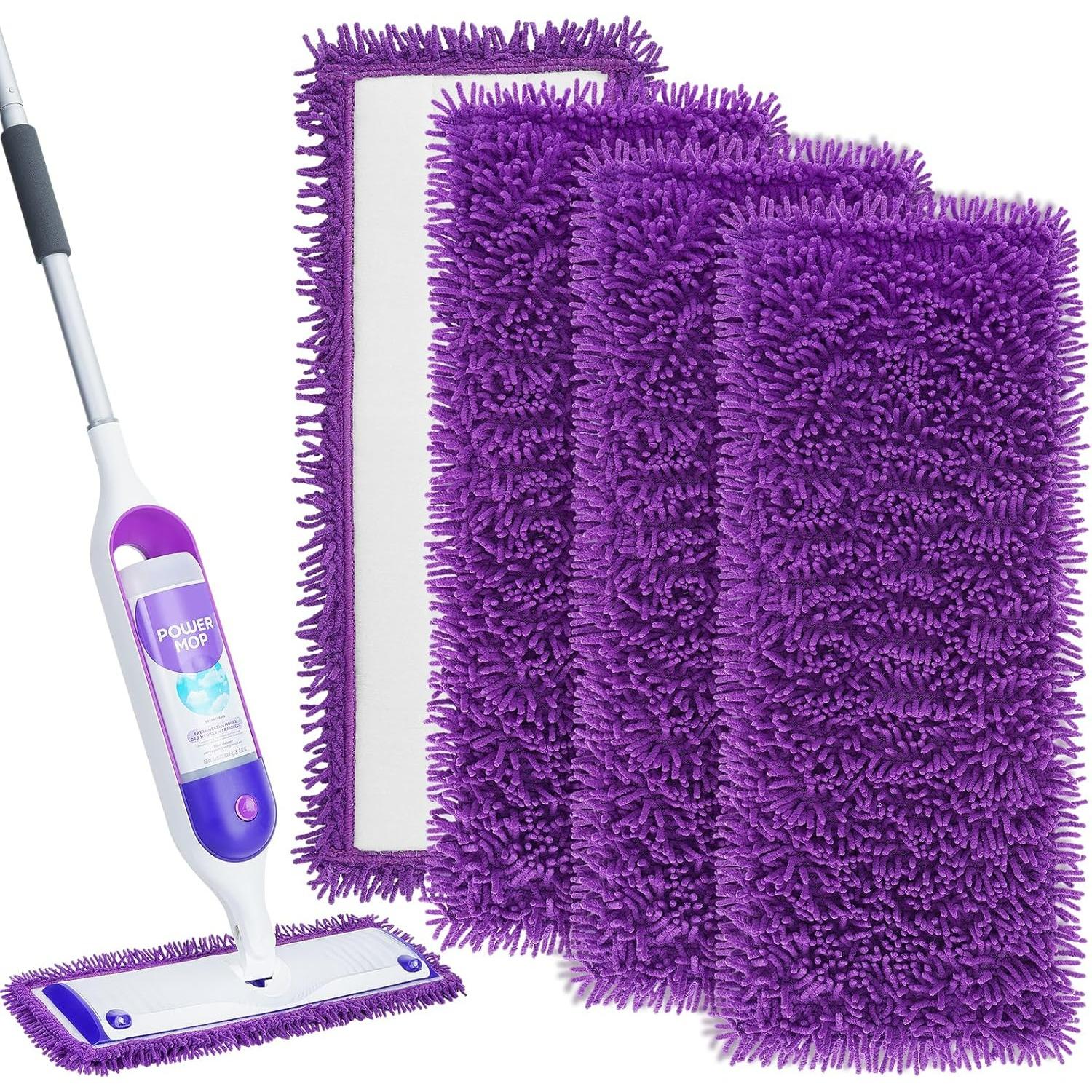 Многоразовые сменные насадки для Power Mop, совместимые с Swiffer Power Mop, Сменные насадки для Power Mop для чистки деревянных полов, Микрофибровые насадки для швабры, стирающиеся в машине 4-Pack
