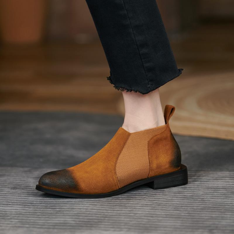 Fashion 2025 New Ankle Boots Autumn/Winter Women Boots Pointed Toe Fashion Women Shoes Cow Suede Chelsea Boots Genuine Leather Shoes