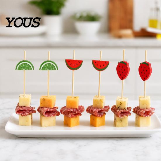 Fresh Fruit Cartoon Picks 100PCS Disposable Tags, with Decor Cocktail Garnish Sticks Picks, Durable Bamboo Skewers, for Fruits Barbecue