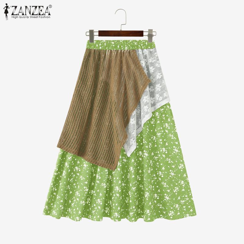 ZANZEA Fuste lungi de vară casual pentru femei, cu patchwork și imprimeu floral lejer