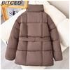 BITCED Women's Winter Thickened Collared Waist-cinched Cotton Coat Slim-fitting Solid-colour Cotton Jacket