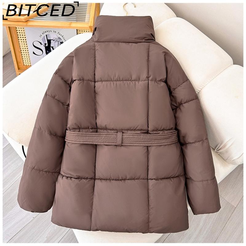 BITCED Women's Winter Thickened Collared Waist-cinched Cotton Coat Slim-fitting Solid-colour Cotton Jacket
