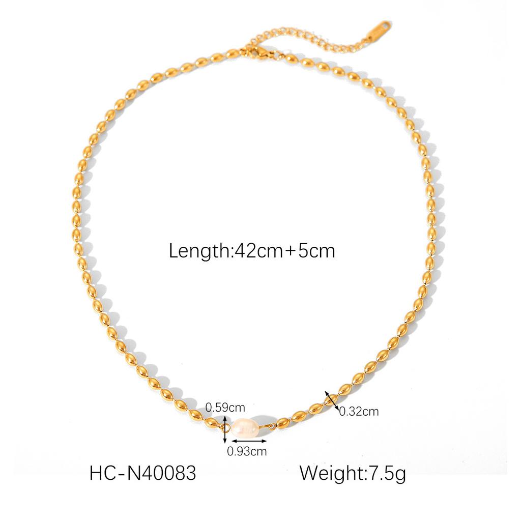 Custom Processing French Style Natural Freshwater Pearl Oval Gold Bead Necklace Stainless Steel Bracelet