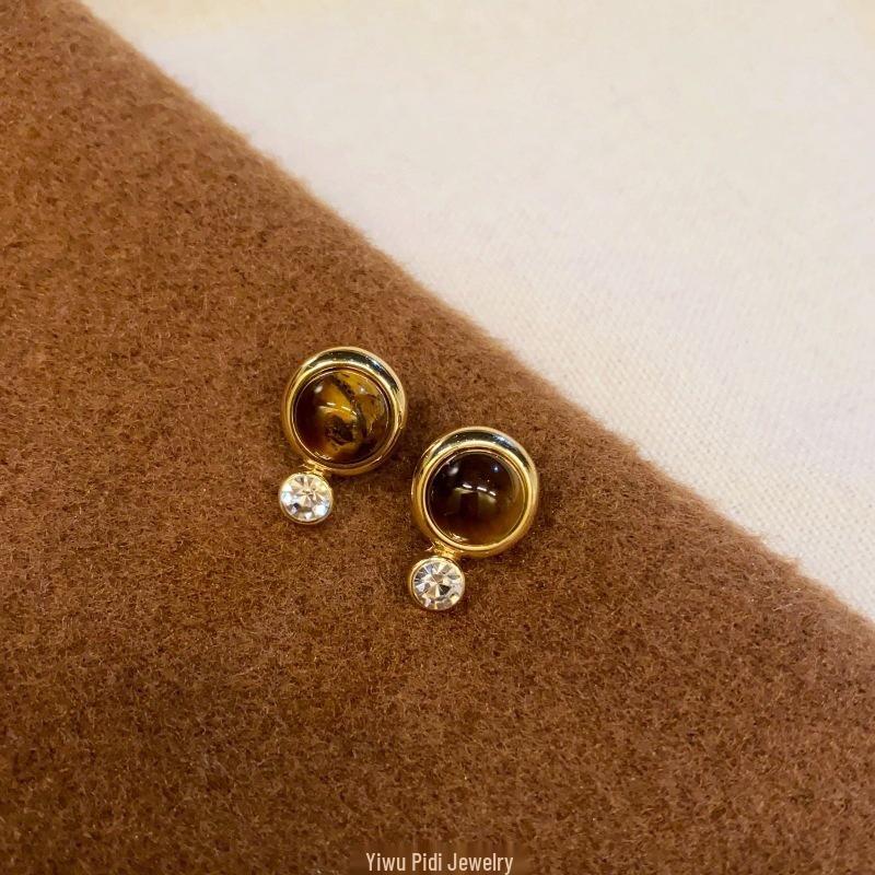 Σκουλαρίκια Καραμελέ Καστανιά Maillard Μάτι Τίγρης Οβάλ Καρφωτά – Γυναικεία Ρετρό Φθινοπωρινά/Χειμερινά Κοσμήματα 2025