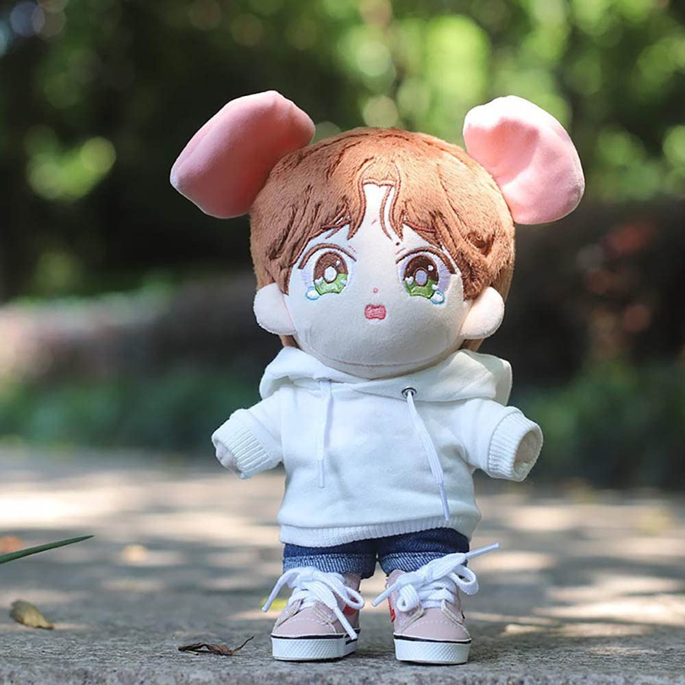 Niannyyhouse 15cm Plush Clothes Hoodie, Jeans, Cotton Doll Clothes, Dress-Up (White)