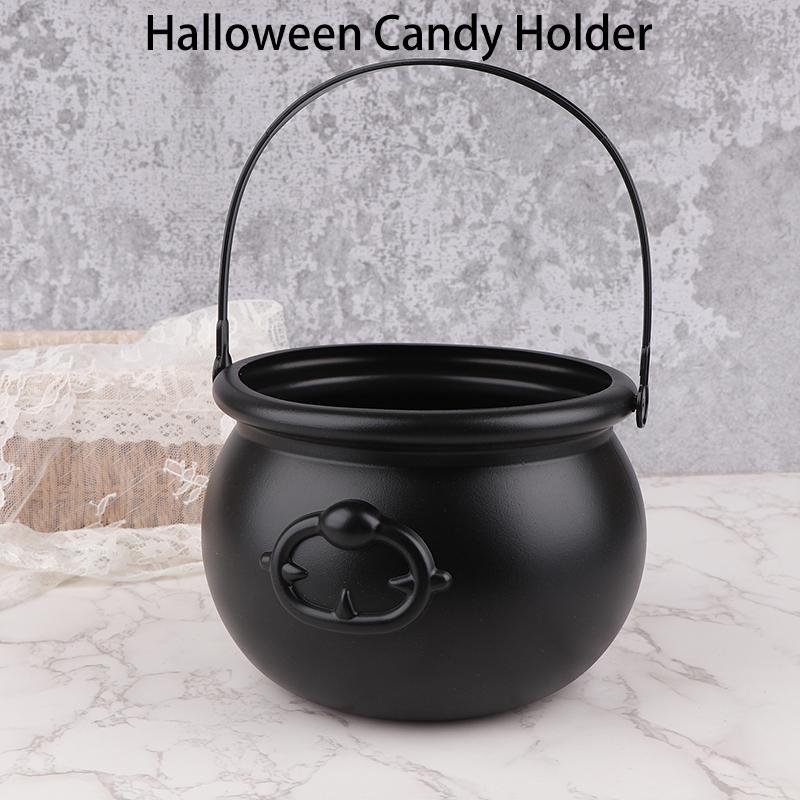 1pc Candy Cauldron Bucket Witch Basket Plastic Treat Black Pot Bowl Kettle Trick Pumpkin Holder Or Goodie Photo Costume