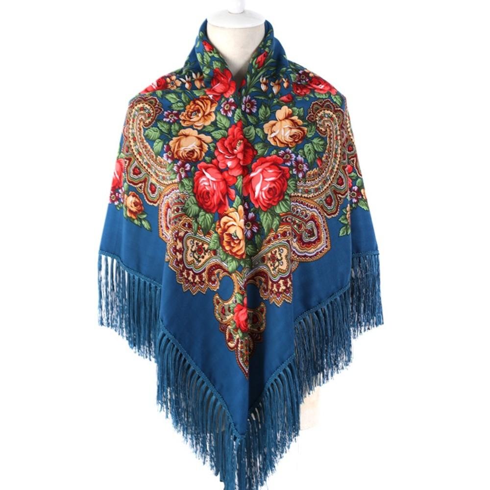 Tassel Fringe Floral Scarf Soft Tassel Scarf Fashion Square Wrap Women