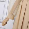 ZANZEA Women Casual Round Neck Mesh Splice Long Sleeve Dress
