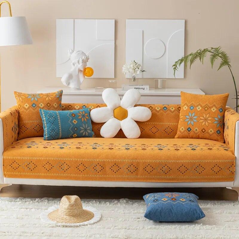 Chenille Embroidery Sofa Cushion Thickened Non-Slip Sofa Cover Four Seasons Universal Living Room Sofa Cover Backrest Towel