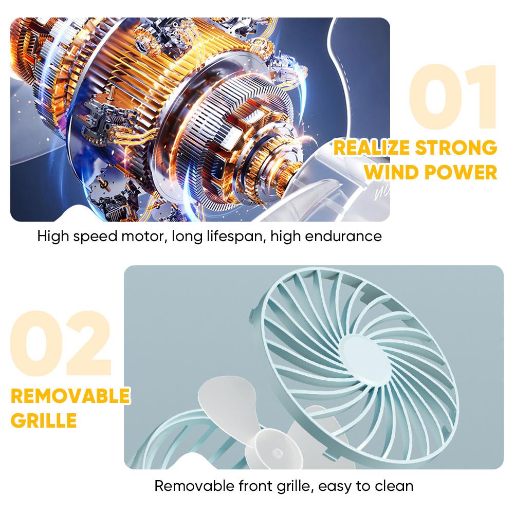 Mini Fan Rechargeable Fan 720° Rotating Hanging Clip Fan with Nightlight Portable Office Bedroom Dormitory Outdoor Fan Gifts