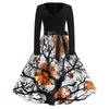 Women's Vintage Halloween Print V-Neck Dress, Casual Party Outfit for Celebrations