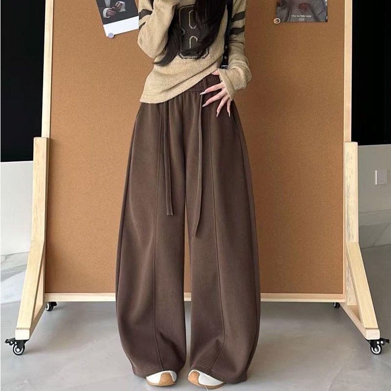 

Women s Plus Size Retro Velvet Wide Leg Pants - Thickened for Autumn/Winter, Slimming Drape, Casual Straight Leg Design 5XL 180-200 jin