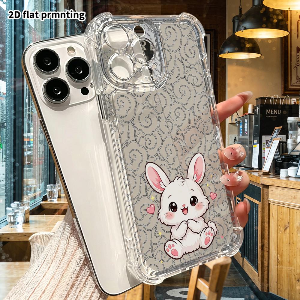 Phone Case: 2D Flat, Fits iPhone 18 17 16 15 14 13 Pro, Transparent Four Corner Protective Case, Happy Little Bunny, Christmas and Halloween Gift