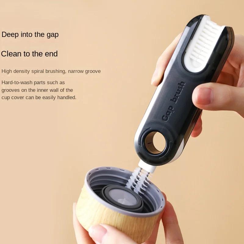 3v1 štětec na čištění mezer v lahvích Multifunkční kartáčky na čištění kelímků Lahve na vodu Clean Tool Mini silikonový kartáč ve tvaru U