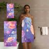 Cute Cartoon Planet Beach Towel, Kawaii Space Galaxy Print Bath Towel, Super Absorbent Microfiber Towel for Kids & Adults,