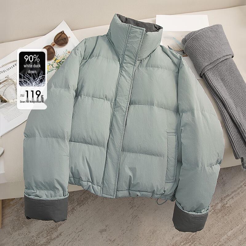 

Женская зимняя куртка Sibaishe 2025 свободного кроя, цветной блок, воротник-стойка, 90% пух