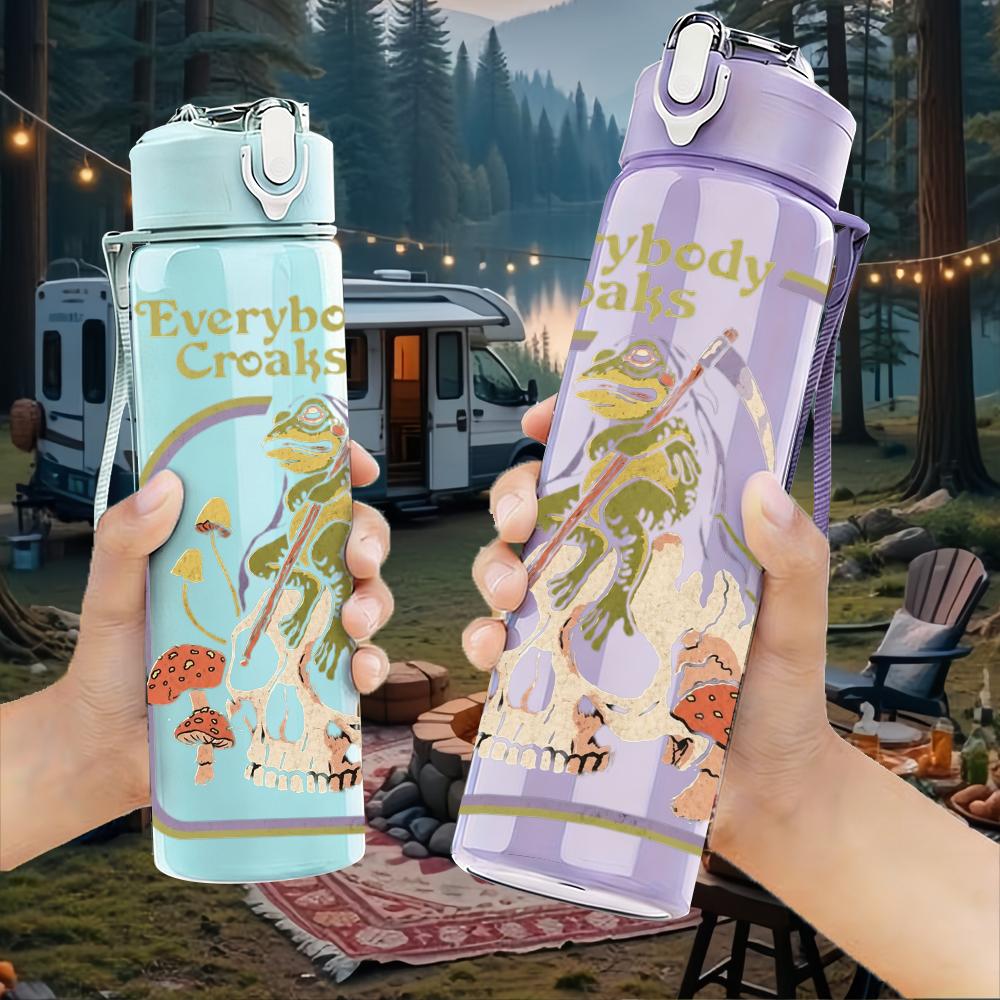 1PC Vintage Floral Frame Retro Character Print 750ml Portable Sports Water Bottle Leakproof Gym Outdoor Travel Drink Cup